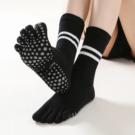 New High-waist Cotton Five-finger Anti-slip Yoga Socks Mid-calf Medium-length Pull-up Socks One Piece Free Shipping