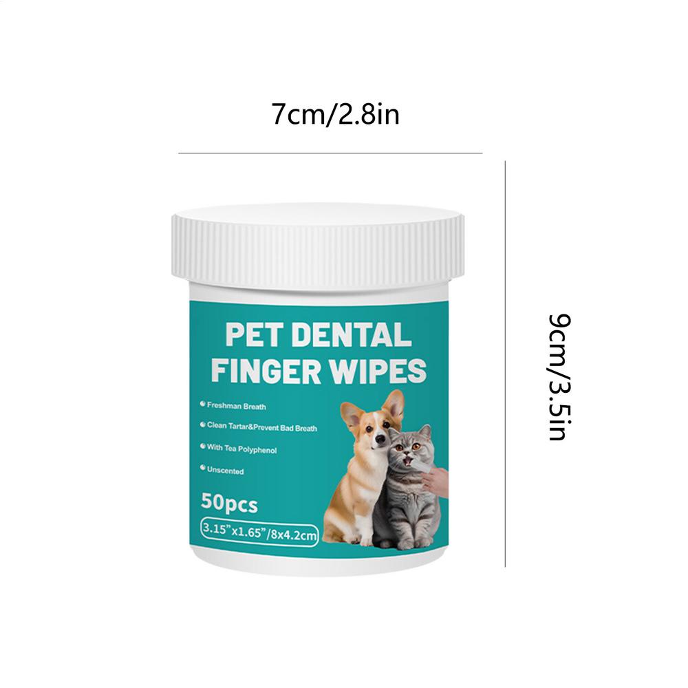 50Pcs Pet Teeth Cleaning Wipes | Dental Finger Wipes | Disposable Gentle Teeth Cleaning Pads | Bad Breath Remover | For Dogs And Cats