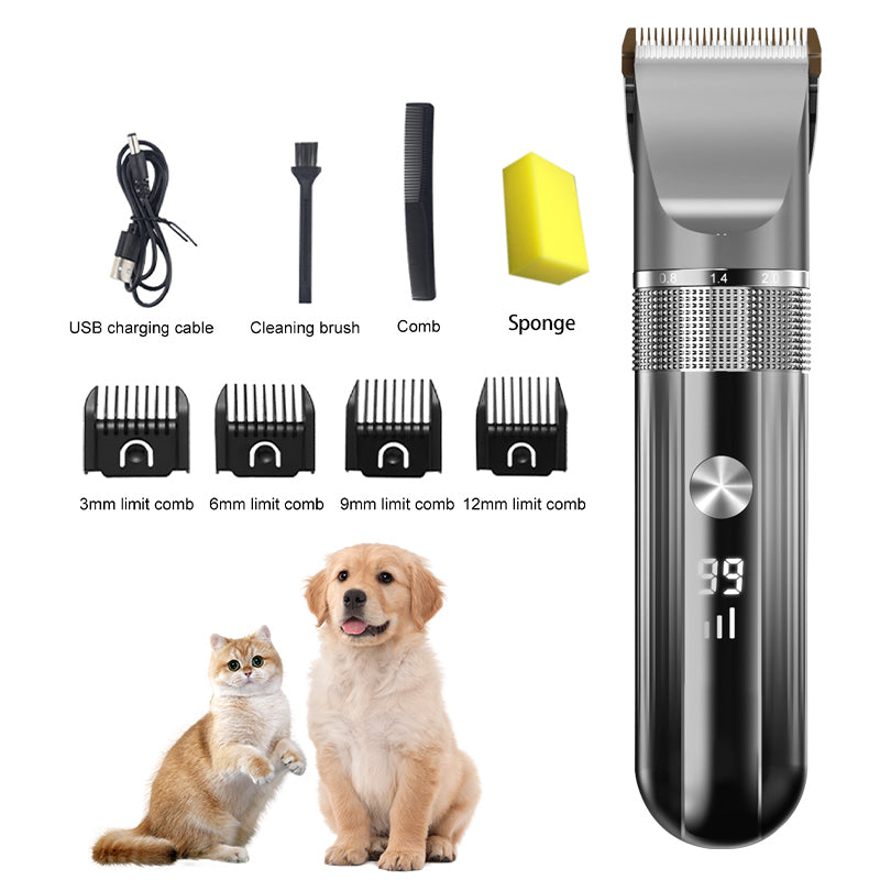 Pet Hair Clipper | Rechargeable Washable | Dog Cat Trimmer | Battery Display | Grooming Haircut | Low Noise Razor | Electric Clipper