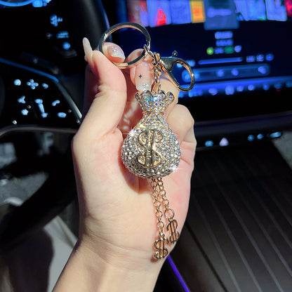 Creative Crystal Money Bag Keychain | Exquisite Diamond-Accented Metal Pendant for Car & Bags