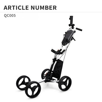 PGM Aluminium Alloy Golf Bag Cart | With Umbrella Holder & Bottle Cage | Foldable Four Wheels QC005