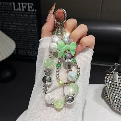 Electroplating Hand-Beaded Mobile Phone Lanyard | Anti-Loss Short Wrist Chain with Bow Pendant Decoration