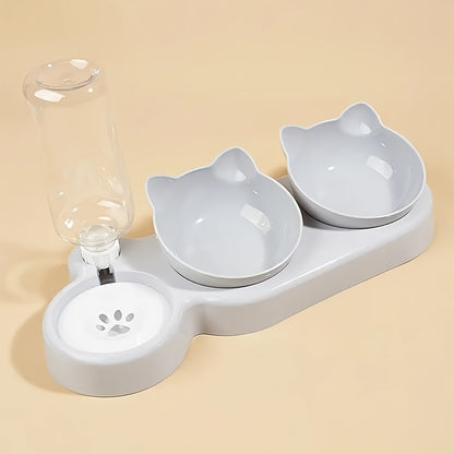 Anti Slip Tilted Cat Bowl With Automatic Water Dispenser | Non Electric Plastic Pet Feeding Accessories
