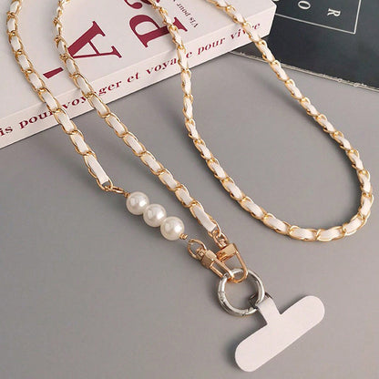 Women's Pearl Long Crossbody Phone Lanyard | Universal Neck & Shoulder Strap for All Phone Cases