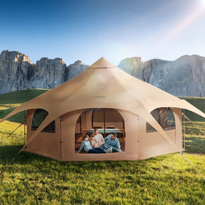 Canvas Tent | 4 Seasons | 5 m/16.4 ft Bell Tent | Camping with Stove Jack | Breathable Yurt Tent | Accommodates up to 8 People
