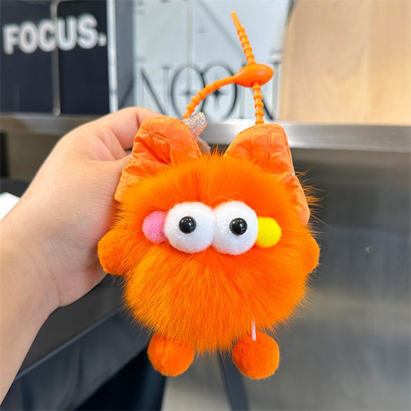 Natural Fox Fur Keychain Fluffy 2024 New Bow Coal Ball Keychain Beautiful Bag Accessories Women's Car Keychain