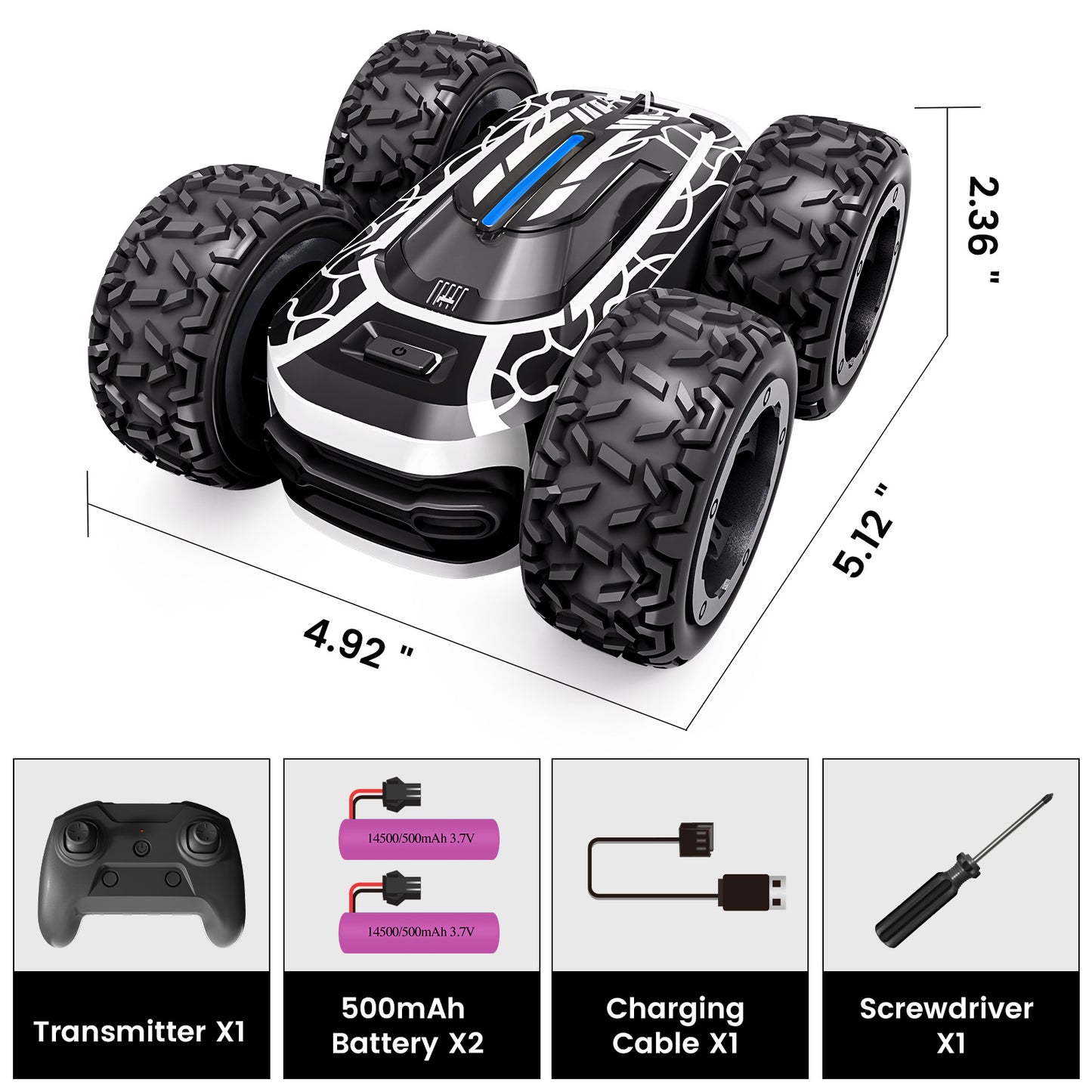 Children's remote control stunt car, 360° rotating double-sided remote control car with light, car toys suitable for boys and girls