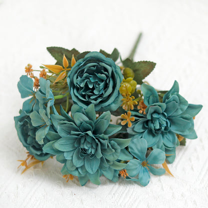 Peony & Dahlia Silk Artificial Flower Bouquet | High Quality Home Wedding Decor | Bride Bouquet Party DIY Gift