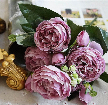 Silk Rose & Peony Artificial Flower Bouquet | Beautiful Flores for Wedding Party Home Decoration | Mariage Fake Flowers