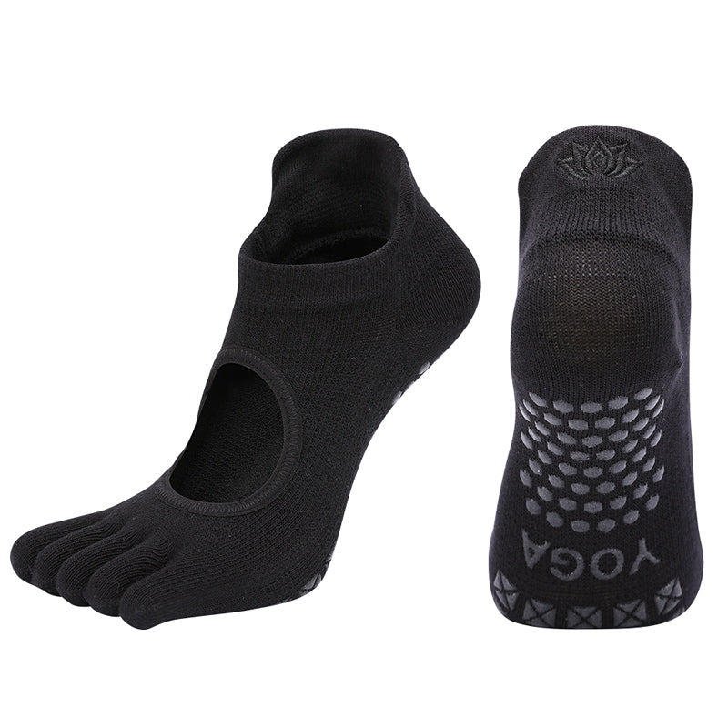 Ladies Breathable Yoga Socks with Grips Non-Slip Five Finger Pilates Socks for Women Backless Ballet Dance Fitness Toe Socks