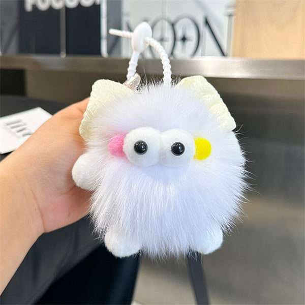 Natural Fox Fur Keychain Fluffy 2024 New Bow Coal Ball Keychain Beautiful Bag Accessories Women's Car Keychain