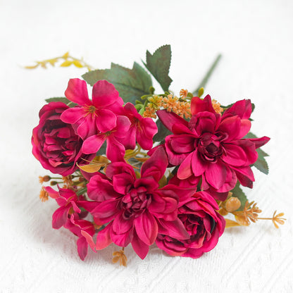 Peony & Dahlia Silk Artificial Flower Bouquet | High Quality Home Wedding Decor | Bride Bouquet Party DIY Gift