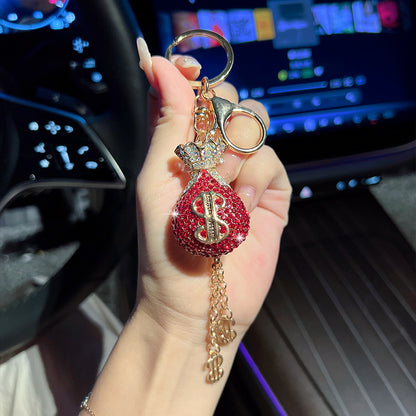 Creative Crystal Money Bag Keychain | Exquisite Diamond-Accented Metal Pendant for Car & Bags