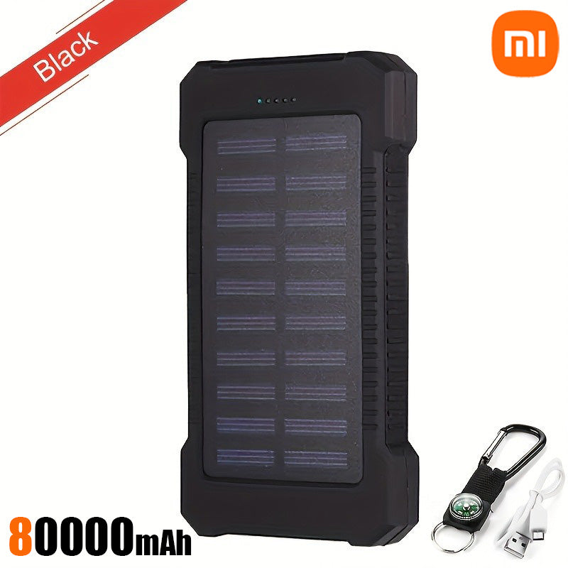 80000mAh Large Capacity Solar Power Bank | Portable with Lanyard | Compass | External Battery for Outdoor Camping | Fast Charging