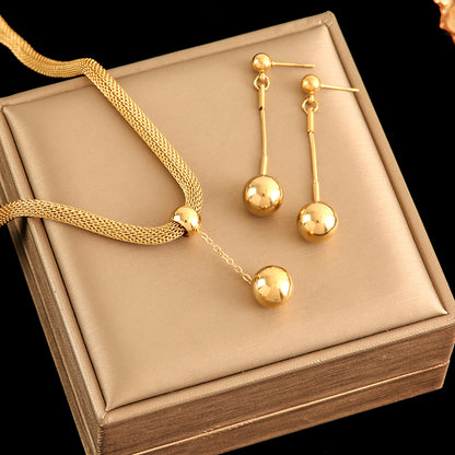 Stainless Steel Gold Plated Bead Pendant Necklace Earrings Jewelry Set For Women's Fashion Jewelry Decorative