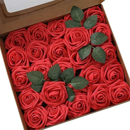 Rose Artificial Foam Fake Flowers | 15/25/100pcs Bulk Pack | Wedding Bouquets Centerpieces Mothers Day Valentines Gifts Party Decor