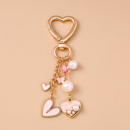 Pretty Pink Love Heart Pearl Key Chain | Women & Girls’ Handbag Decor & DIY Jewelry Gift