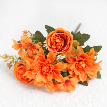 Peony & Dahlia Silk Artificial Flower Bouquet | High Quality Home Wedding Decor | Bride Bouquet Party DIY Gift