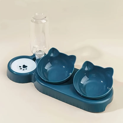 Anti Slip Tilted Cat Bowl With Automatic Water Dispenser | Non Electric Plastic Pet Feeding Accessories