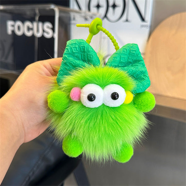 Natural Fox Fur Keychain Fluffy 2024 New Bow Coal Ball Keychain Beautiful Bag Accessories Women's Car Keychain