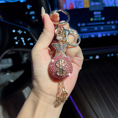Creative Crystal Money Bag Keychain | Exquisite Diamond-Accented Metal Pendant for Car & Bags