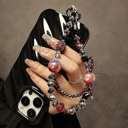 Luxury High-End Cat Eye Crystal Beaded Double Mobile Phone Case Pendant Hand Chain Fashionable Jewelry Accessory for Smartphones