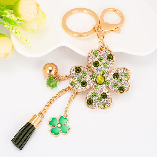 Love Clover Creative Gift Key Chain Alloy Rhinestone Key Chain Bag Pendant Women Handbag Charm Car Accessories Small Gift