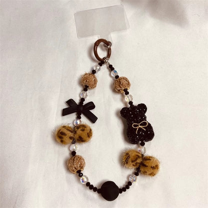 Cartoon Crystal Bear Phone Short Lanyard | Autumn & Winter New Plush Ball Wrist Chain with Luxury Beaded Pendant