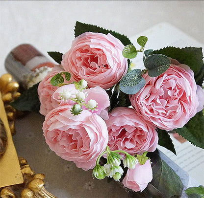 Silk Rose & Peony Artificial Flower Bouquet | Beautiful Flores for Wedding Party Home Decoration | Mariage Fake Flowers