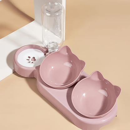 Anti Slip Tilted Cat Bowl With Automatic Water Dispenser | Non Electric Plastic Pet Feeding Accessories