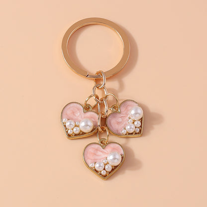 Pretty Pink Love Heart Pearl Key Chain | Women & Girls’ Handbag Decor & DIY Jewelry Gift