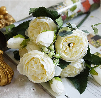 Silk Rose & Peony Artificial Flower Bouquet | Beautiful Flores for Wedding Party Home Decoration | Mariage Fake Flowers