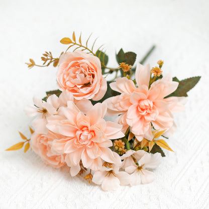 Peony & Dahlia Silk Artificial Flower Bouquet | High Quality Home Wedding Decor | Bride Bouquet Party DIY Gift