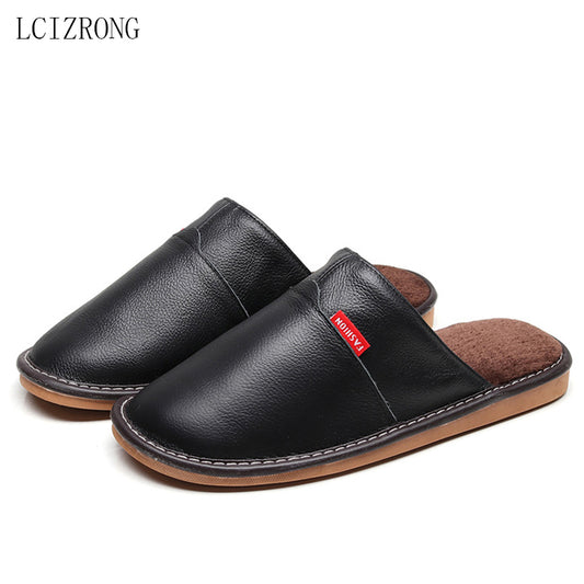 Home Slippers for Women Plush Warm Woman/Men Sewing Genuine Leather Unisex Waterproof House Slippers Big Size 35-44