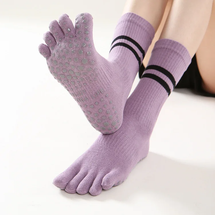 New High-waist Cotton Five-finger Anti-slip Yoga Socks Mid-calf Medium-length Pull-up Socks One Piece Free Shipping