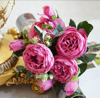 Silk Rose & Peony Artificial Flower Bouquet | Beautiful Flores for Wedding Party Home Decoration | Mariage Fake Flowers