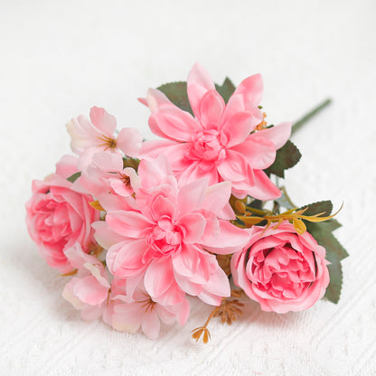 Peony & Dahlia Silk Artificial Flower Bouquet | High Quality Home Wedding Decor | Bride Bouquet Party DIY Gift