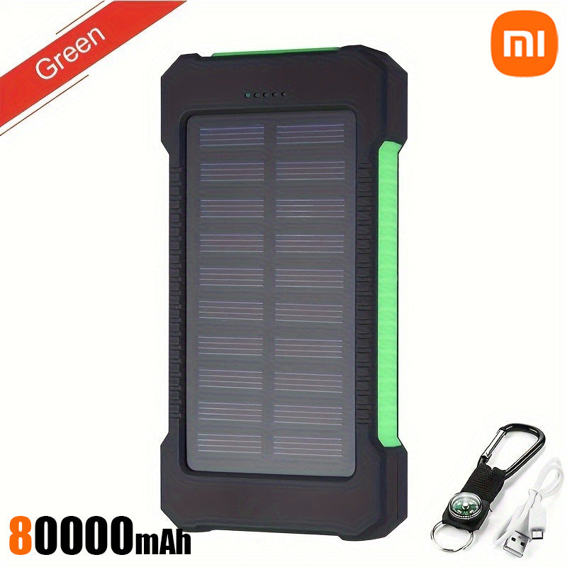 80000mAh Large Capacity Solar Power Bank | Portable with Lanyard | Compass | External Battery for Outdoor Camping | Fast Charging