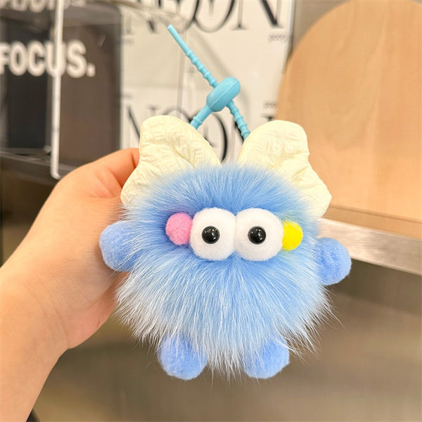 Natural Fox Fur Keychain Fluffy 2024 New Bow Coal Ball Keychain Beautiful Bag Accessories Women's Car Keychain