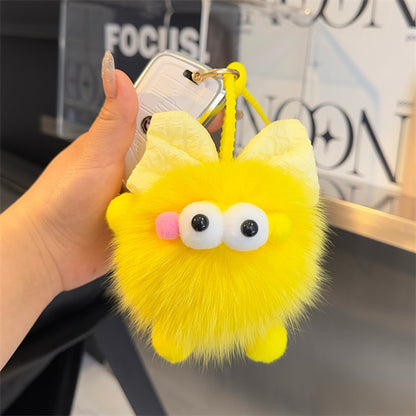 Natural Fox Fur Keychain Fluffy 2024 New Bow Coal Ball Keychain Beautiful Bag Accessories Women's Car Keychain