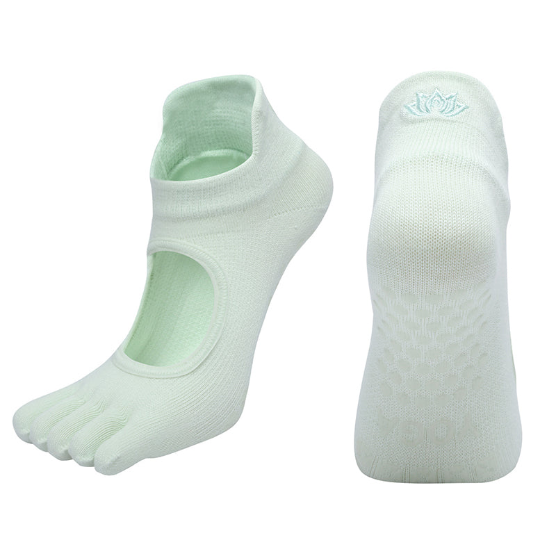 Ladies Breathable Yoga Socks with Grips Non-Slip Five Finger Pilates Socks for Women Backless Ballet Dance Fitness Toe Socks