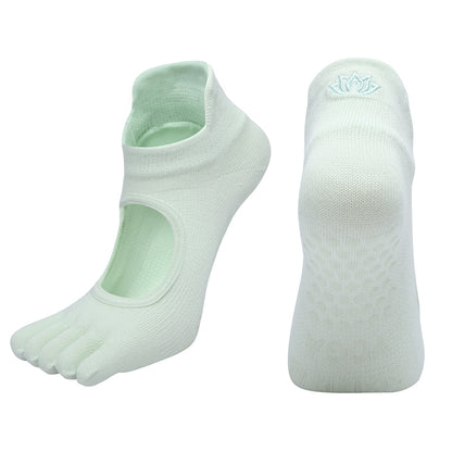 Ladies Breathable Yoga Socks with Grips Non-Slip Five Finger Pilates Socks for Women Backless Ballet Dance Fitness Toe Socks