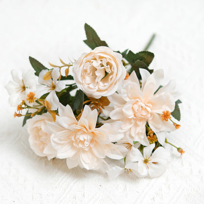 Peony & Dahlia Silk Artificial Flower Bouquet | High Quality Home Wedding Decor | Bride Bouquet Party DIY Gift