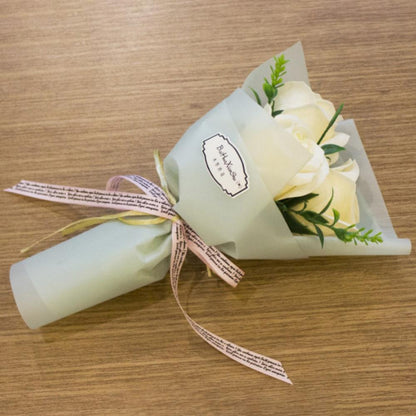 3 Heads Mini Artificial Rose Soap Bouquet | Hand-Held Valentine’s Gift | Gift Box Decor + Bath/Facial Soap