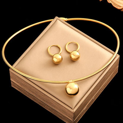 Stainless Steel Gold Plated Bead Pendant Necklace Earrings Jewelry Set For Women's Fashion Jewelry Decorative