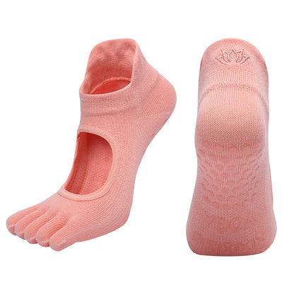 Ladies Breathable Yoga Socks with Grips Non-Slip Five Finger Pilates Socks for Women Backless Ballet Dance Fitness Toe Socks