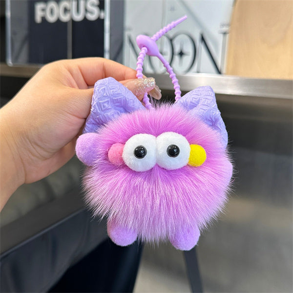 Natural Fox Fur Keychain Fluffy 2024 New Bow Coal Ball Keychain Beautiful Bag Accessories Women's Car Keychain