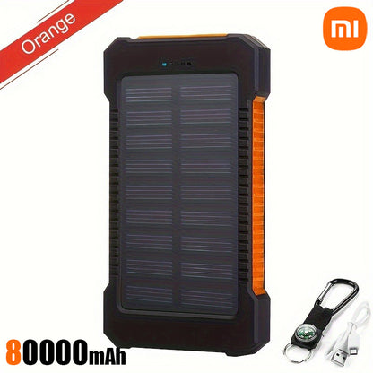 80000mAh Large Capacity Solar Power Bank | Portable with Lanyard | Compass | External Battery for Outdoor Camping | Fast Charging
