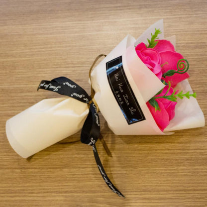 3 Heads Mini Artificial Rose Soap Bouquet | Hand-Held Valentine’s Gift | Gift Box Decor + Bath/Facial Soap