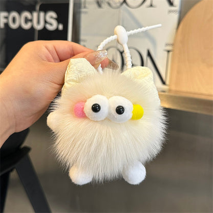 Natural Fox Fur Keychain Fluffy 2024 New Bow Coal Ball Keychain Beautiful Bag Accessories Women's Car Keychain